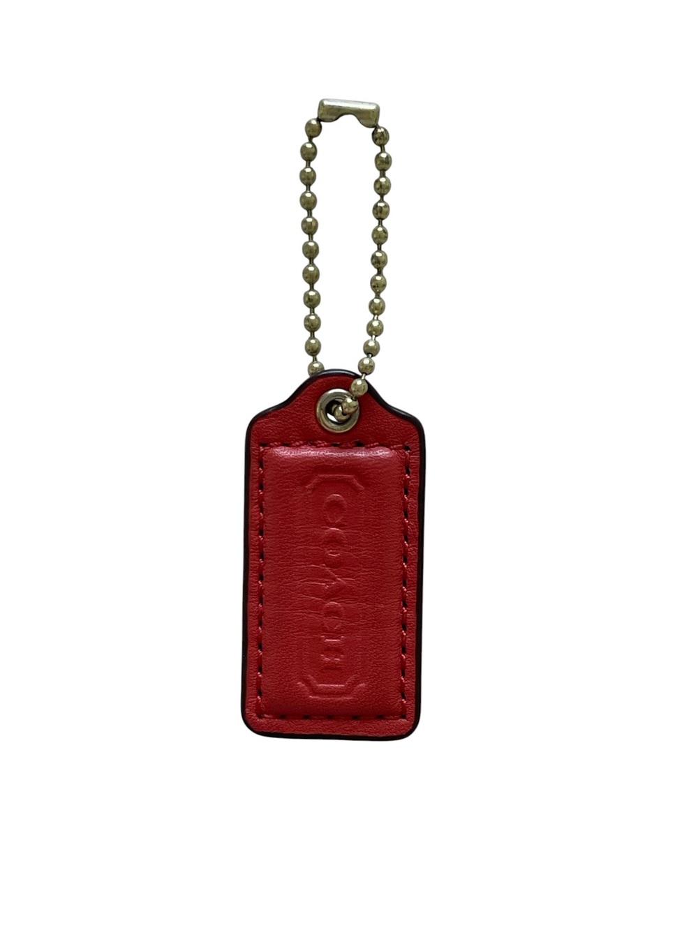 Coach Coral Red Leather Hangtag with Gold Ball Chain 2”